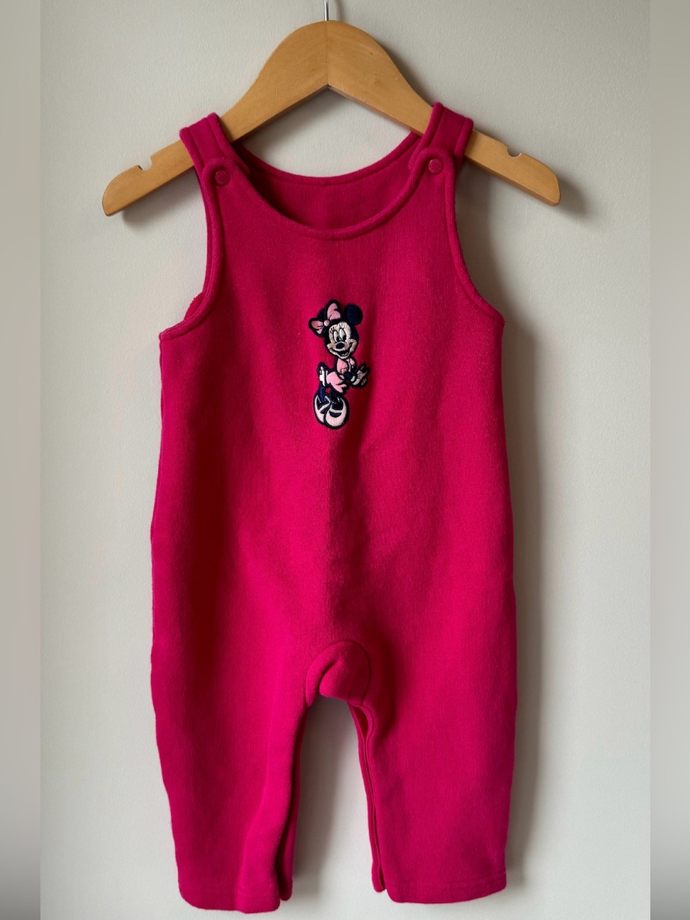 Vintage Minnie Embroidered One-Piece Sleeveless Romper in Bright Pink 12M